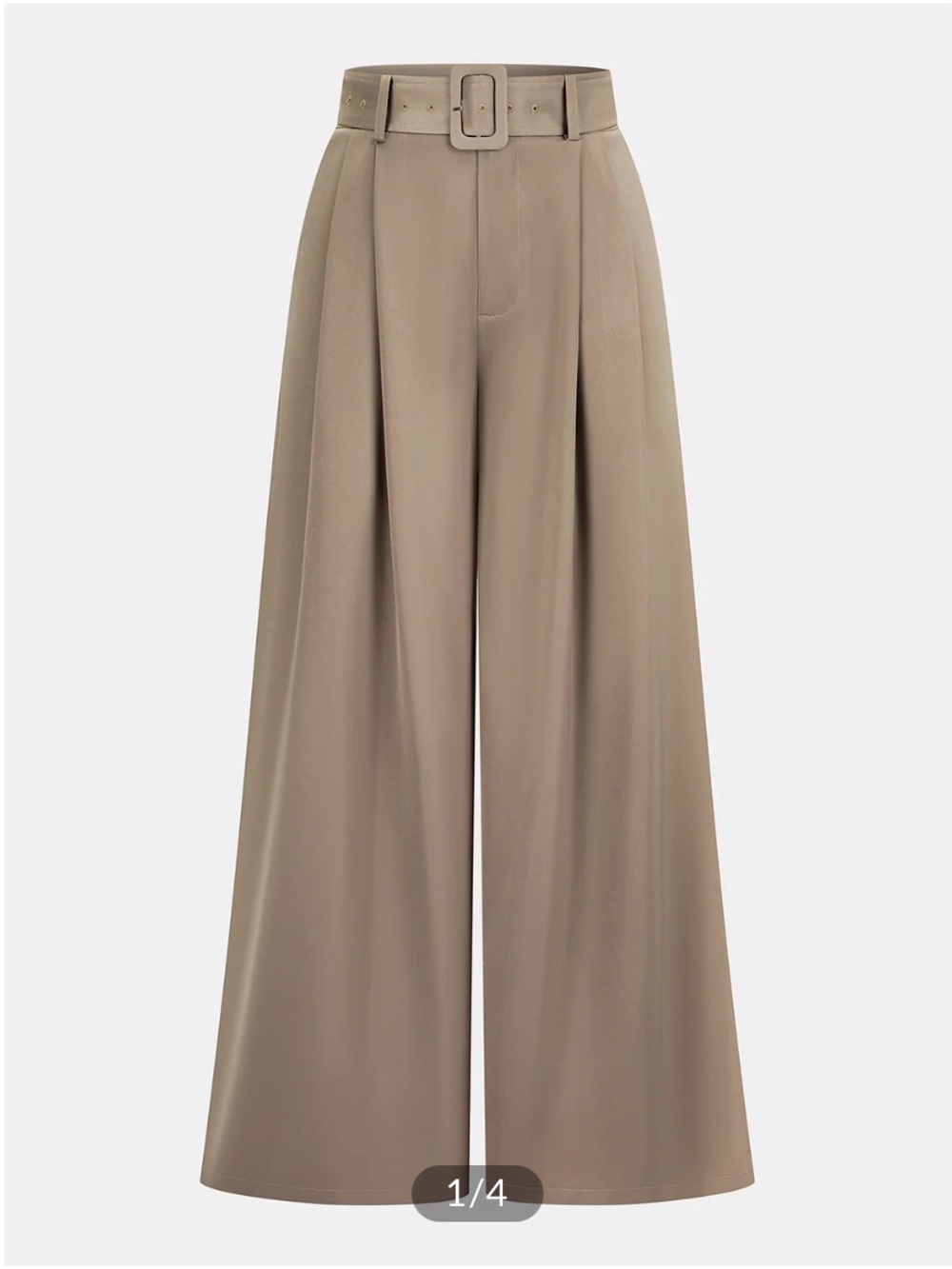 Commense Belted Satin Pleated Wide-Leg Pants- M